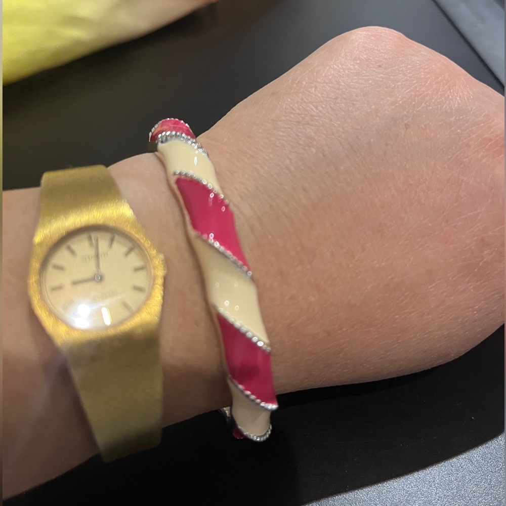 Pink Candy Cane Bangle Swirl Stripe Enamel Cuff Bracelet Jewelry Kawaii Vintage